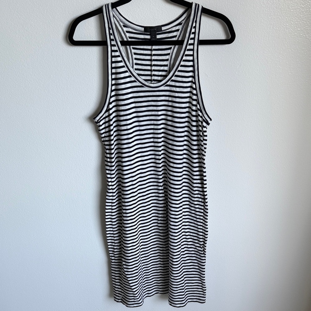 J. Crew Black White Striped 100% Cotton Tank Top Dress, Medium, Knee Length